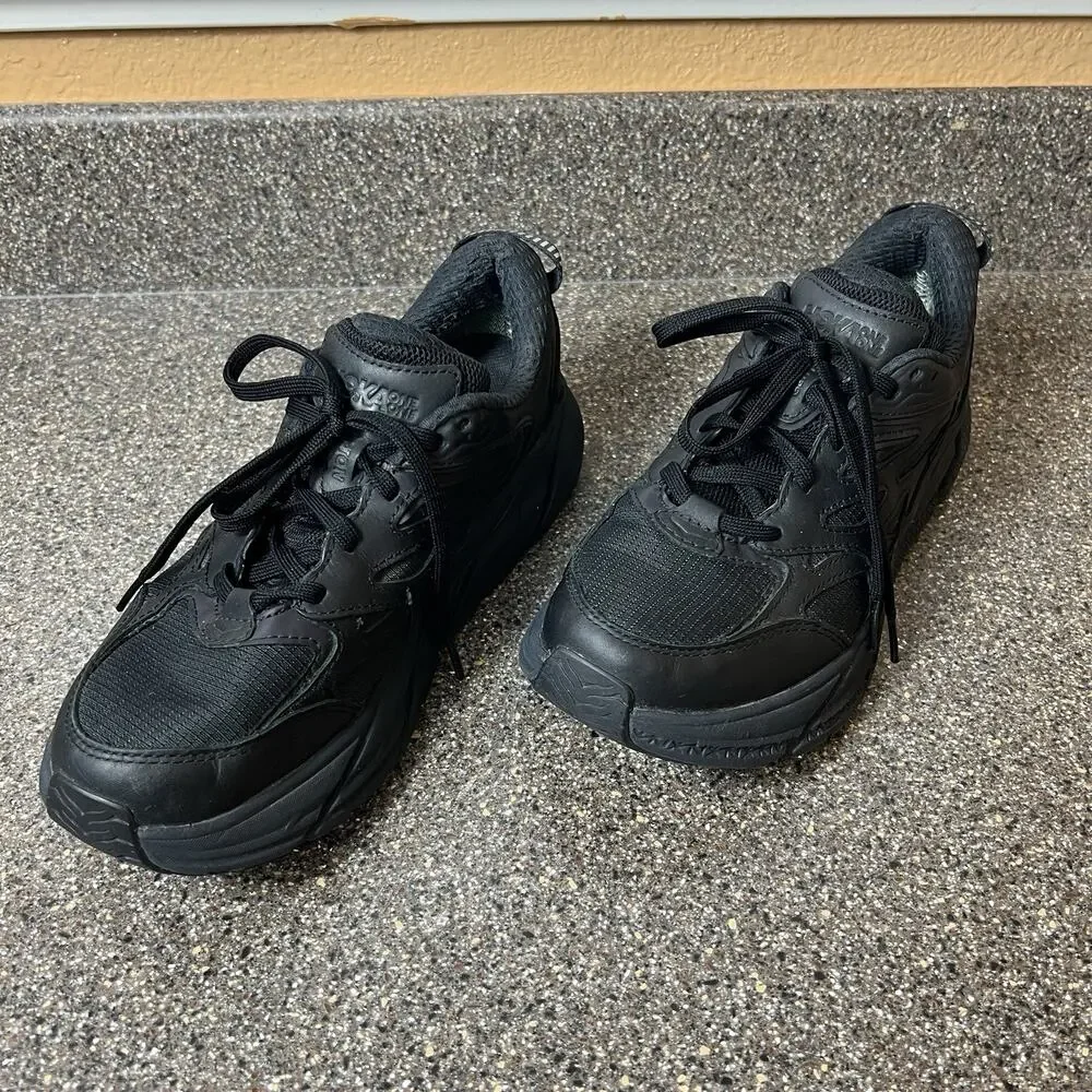 HOKA One One Clifton Trainer Running Shoes Black Womens 8.5 Lace Up Low Mens 7.5